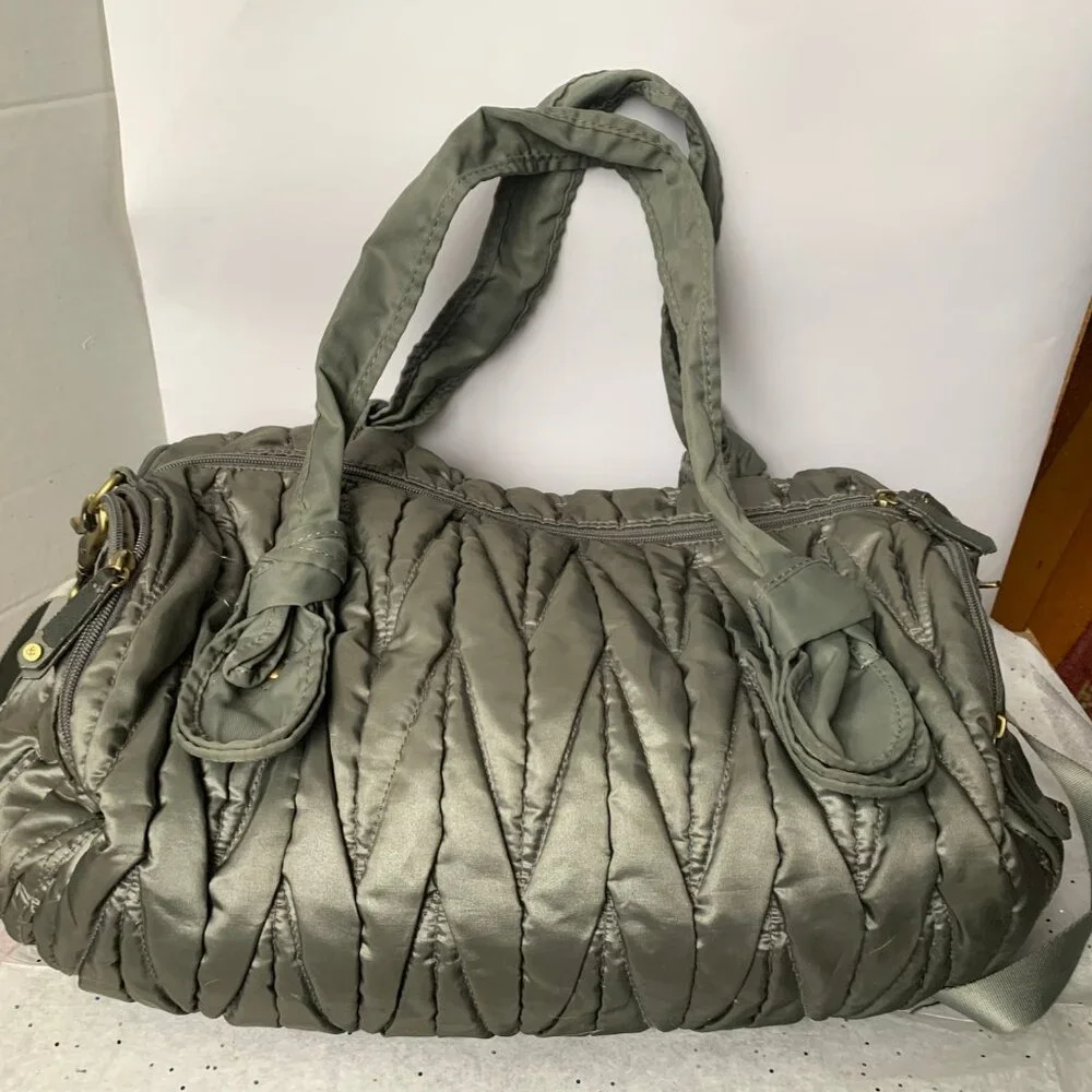 Timi & Leslie Marie Antoinette Silver Nylon Quilted Baby Diaper Bag - Size Large